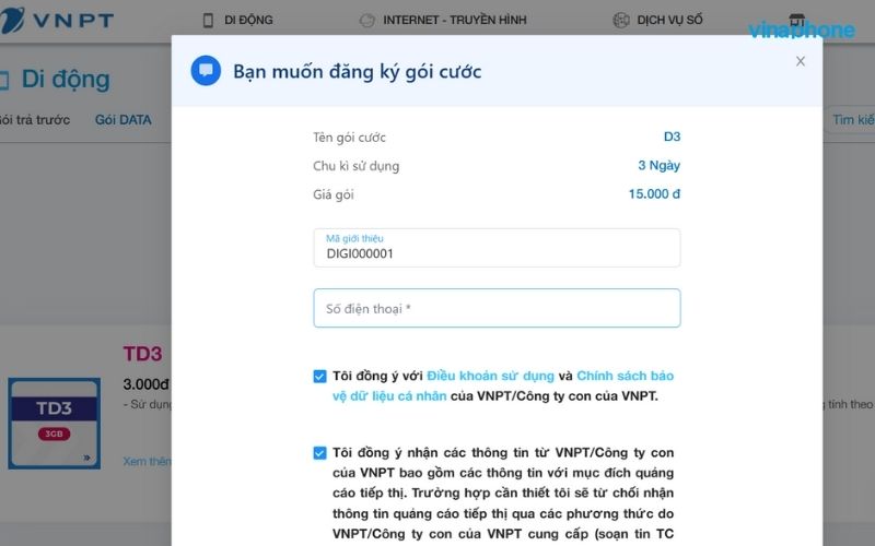 Hướng dẫn đăng ký data VinaPhone trên website